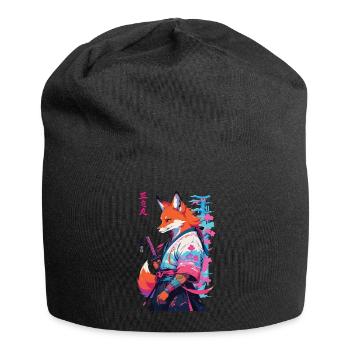 Kitsune Samurai Fuchs Aesthetic Vaporwave Stil - Jersey-Beanie - Schwarz - Vorne