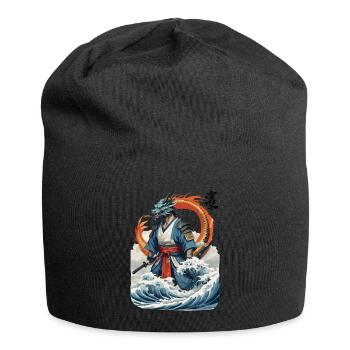 Dragon Samurai & Vintage Ukiyo-e Style Artwork - Jersey Beanie - black - Front