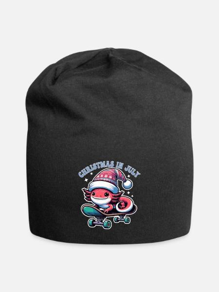 Art Christmas in July Axolotl on Skateboard - Jersey Beanie - black
