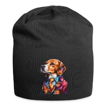 Beagle Anzug Hund Bunt Lustig Tier Design Print - Jersey-Beanie - Schwarz - Vorne