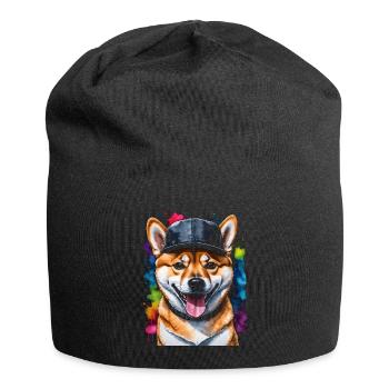 Shiba Inu Snapback Cap Hund Lustig Design Print - Jersey-Beanie - Schwarz - Vorne
