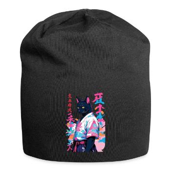 Samurai Katze Vaporwave Aesthetic Samurai Kunst - Jersey-Beanie - Schwarz - Vorne