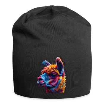 lebendige Alpaka-Kunst, buntes Alpaka-Design, - Jersey-Beanie - Schwarz - Vorne