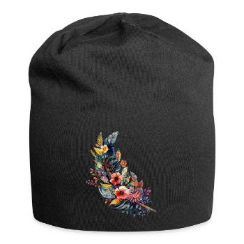 Feather studded with flowers - Jersey Beanie - black - Front