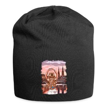 Ma femme Hambourg Illustration de la ligne d’horizon - Bonnet en jersey - noir - Devant
