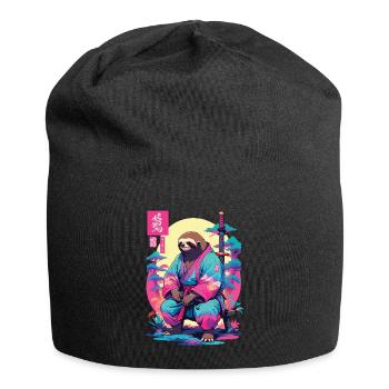 Samurai Faultier im Aesthetic Vaporwave Stil - Jersey-Beanie - Schwarz - Vorne