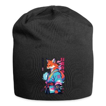 Kitsune Samurai Fuchs Aesthetic Vaporwave Stil - Jersey-Beanie - Schwarz - Vorne