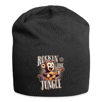 Rockin The Jungle Funny Monkey Plays Guitar - Jersey Beanie - black - Front