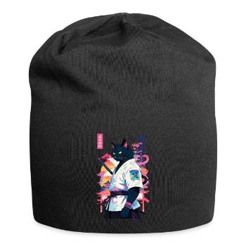 Samurai Cat Vaporwave Aesthetic Japan Art - Jersey Beanie - black - Front