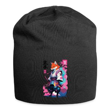Kitsune Samurai Fuchs Aesthetic Vaporwave Stil - Jersey-Beanie - Schwarz - Vorne