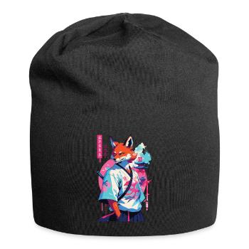 Kitsune Samurai Fuchs Aesthetic Vaporwave Stil - Jersey-Beanie - Schwarz - Vorne