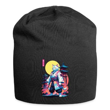 Conception esthétique Samurai Cat Vaporwave - Bonnet en jersey - noir - Devant
