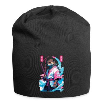 Samurai Otter Aesthetic Vaporwave Asiatischer Stil - Jersey-Beanie - Schwarz - Vorne