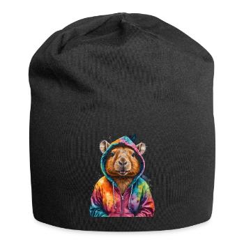 Capybara Hoodie Capy Bunt Tier Design Print - Jersey-Beanie - Schwarz - Vorne