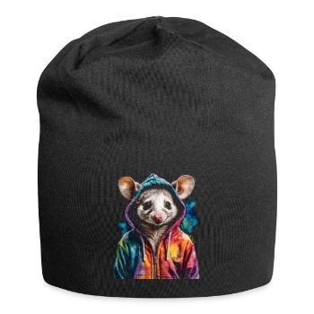 Sweat à capuche opossum Imprimé de design d’animal coloré - Bonnet en jersey - noir - Devant