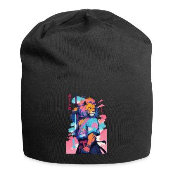 Samurai Lion Aesthetic Vaporwave Style - Jersey Beanie - black - Front