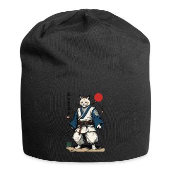 Samurai Cat Vintage Ukiyo-E Artwork Design - Jersey Beanie - black - Front