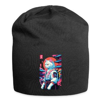 Samurai Katze Vaporwave Aesthetic Japan Kunst - Jersey-Beanie - Schwarz - Vorne
