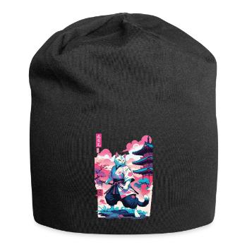 Samurai Katze Vaporwave Aesthetic Japan Kunst - Jersey-Beanie - Schwarz - Vorne