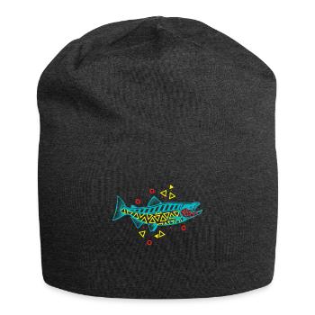 Lachs Angeln Abenteuer Fischen Erlebnis - Jersey-Beanie - Anthrazit - Vorne