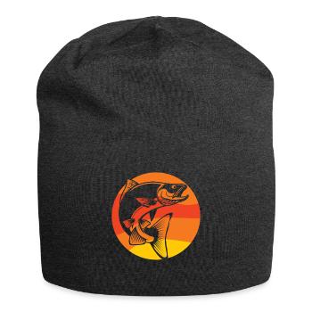 Lachs Retro Angeln Fischen Erlebnis - Jersey-Beanie - Anthrazit - Vorne