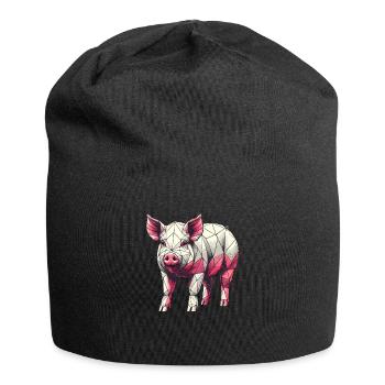 Geometrische Kunst Schweine Bauer Schweine Bauernhof - Jersey-Beanie - Schwarz - Vorne