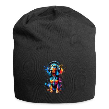 Bunte Splash Art Kopfhörer Plott Hound Plott - Jersey-Beanie - Schwarz - Vorne