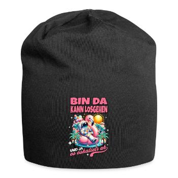 Lustiges Flamingo 'Bin da kann losgehen' - Jersey-Beanie - Schwarz - Vorne