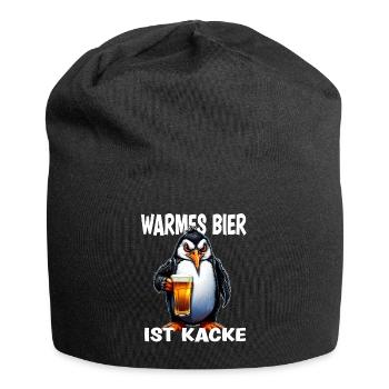 Warmes Bier Ist Kacke Lustiger Pinguin mit Bier - Jersey-Beanie - Schwarz - Vorne