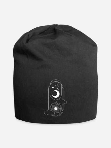 Sun and Moon Clouds Stars Universe - Jersey Beanie - black