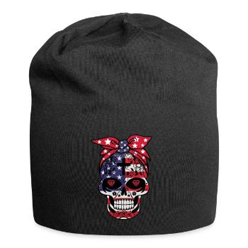 US-Flagge Muertos Tag der Toten Halloween - Jersey-Beanie - Schwarz - Vorne