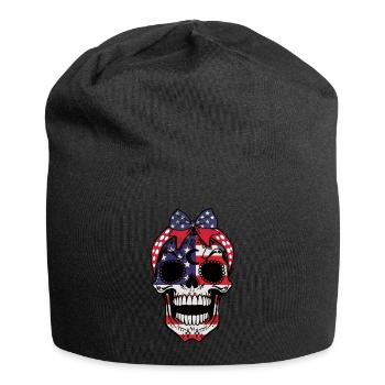 US-Flagge Skelett Muertos Tag der Toten Halloween - Jersey-Beanie - Schwarz - Vorne