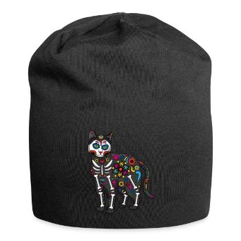Gruselige Katze Blumen Muertos Tag Des Toten Halloween - Jersey-Beanie - Schwarz - Vorne