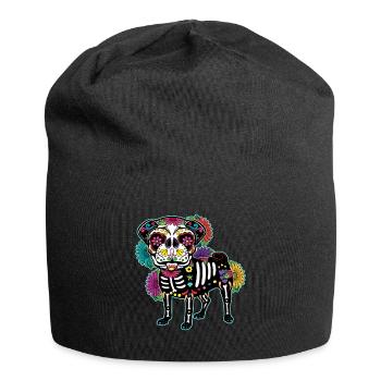 Mops Blumen Skelett Muertos Tag Des Toten Halloween - Jersey-Beanie - Schwarz - Vorne