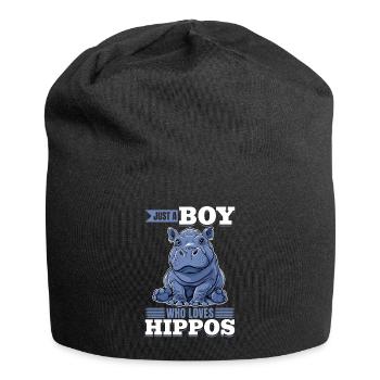 Funny Hippo Hippopotamus Animal Just A Boy Who - Jersey Beanie - black - Front