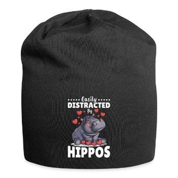 Hippo Hippopotamus Animal Easily Distracted By - Jersey Beanie - black - Front