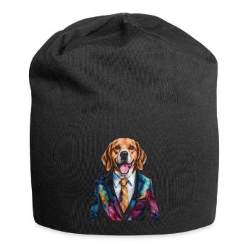 Beagle Anzug Hund Bunt Lustig Tier Design Print - Jersey-Beanie - Schwarz - Vorne