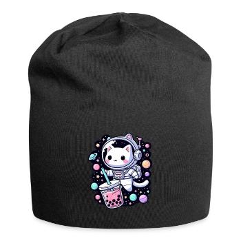 Kawaii Cat Astronaut Bubble Tea in Space - Jersey Beanie - black - Front