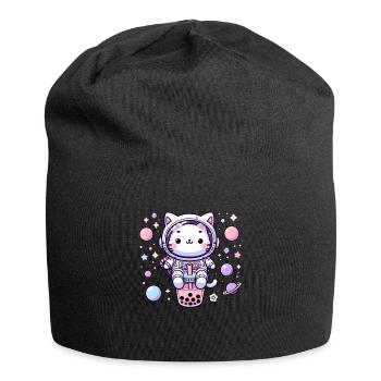 Kawaii Cat Astronaut Bubble Tea in Space - Jersey Beanie - black - Front