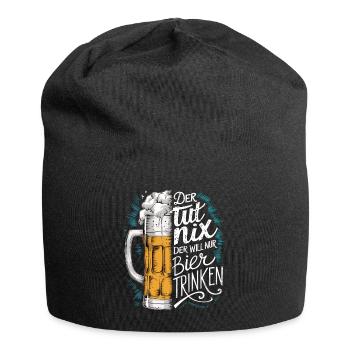 He doesn't do anything, he just wants to drink beer - Jersey Beanie - black - Front