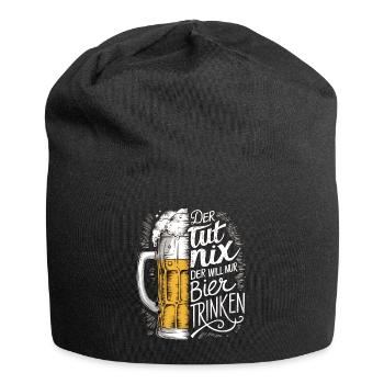 He doesn't do anything, he just wants to drink beer - Jersey Beanie - black - Front