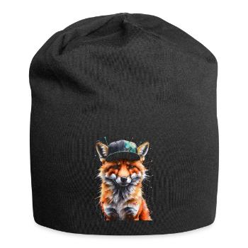 Fox Snapback Cap Cool Animal Design Print - Jersey Beanie - black - Front