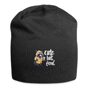 Cute but feral Waschbär Kaffee Trinker Cartoon - Jersey-Beanie - Schwarz - Vorne