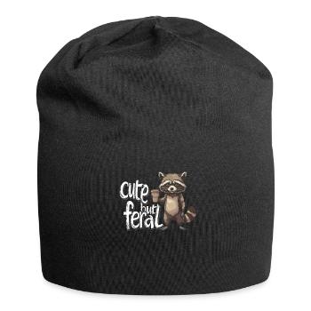 Cartoon Cute but feral Waschbär Kaffee Trinker - Jersey-Beanie - Schwarz - Vorne
