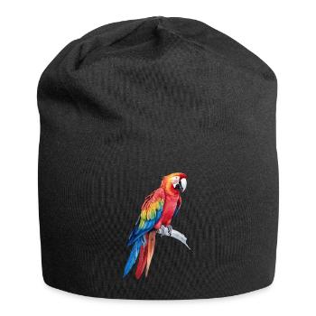 Watercolour Colorful Scarlet Macaw Parrot Bird - Jersey Beanie - black - Front