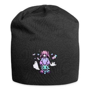 Pastel Goth Anime Fille Avec Ours En Peluche Gothique - Bonnet en jersey - noir - Devant