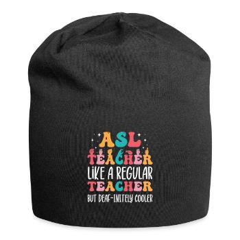 Asl-lehrer Amerikanische Zeichensprache - Jersey-Beanie - Schwarz - Vorne