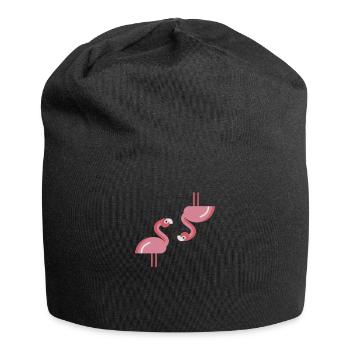 Flamingo Heads Upside Down Cute Pink Bird Lovers - Jersey Beanie - black - Front