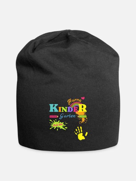 Kindergarten Hurra personalisiert Kinder Spruch - Jersey-Beanie - Schwarz