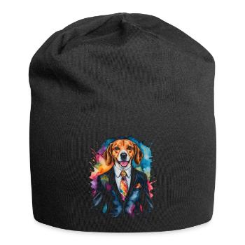 Beagle Anzug Hund Bunt Lustig Tier Design Print - Jersey-Beanie - Schwarz - Vorne